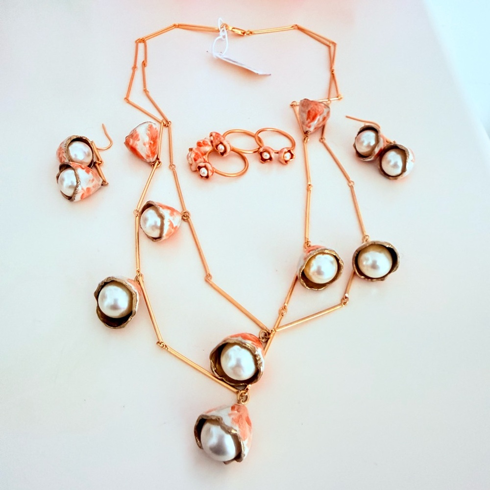 Tory Burch Gold and Pearl Necklace Set